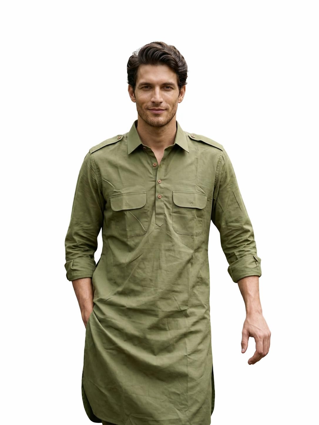 shasak The Light Green Pathani Kurta for Men-picture-11