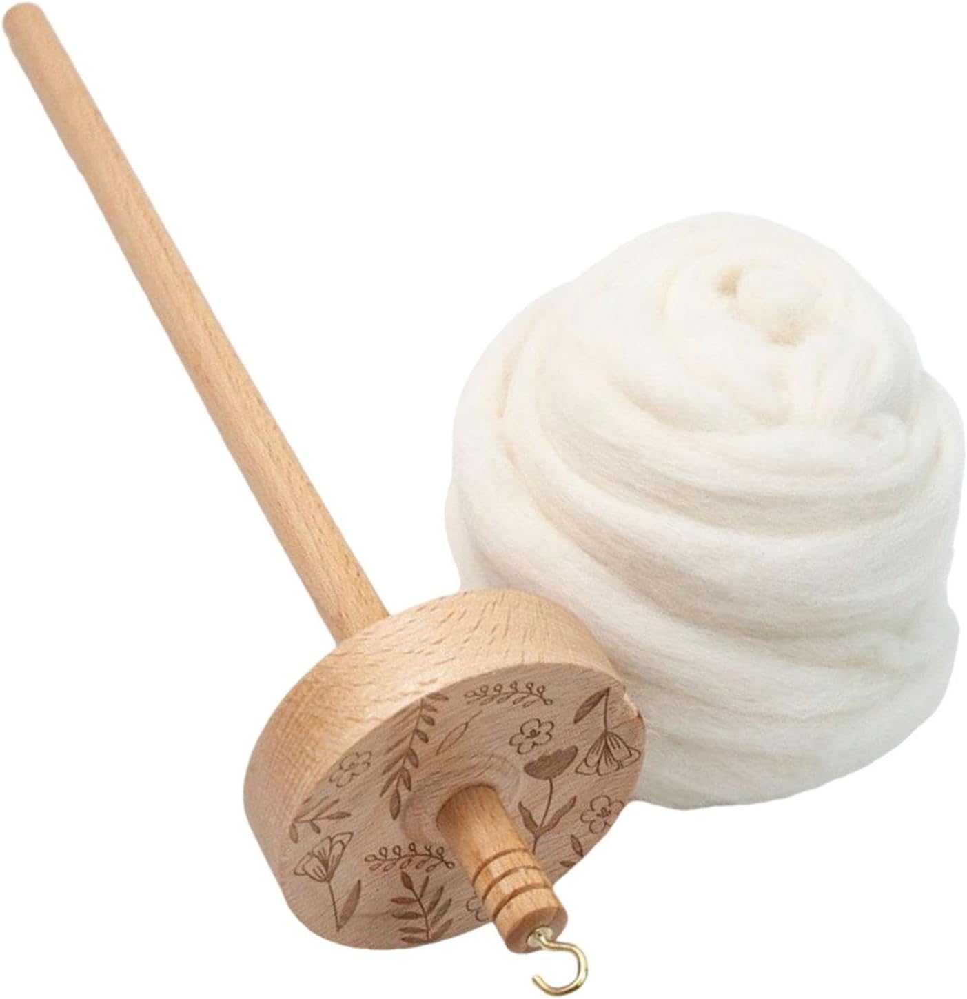 Wood Drop Spindle Top Whorl Yarn Spinner with Wool Strips 12.80inch Crafting Supply for Woven DIY