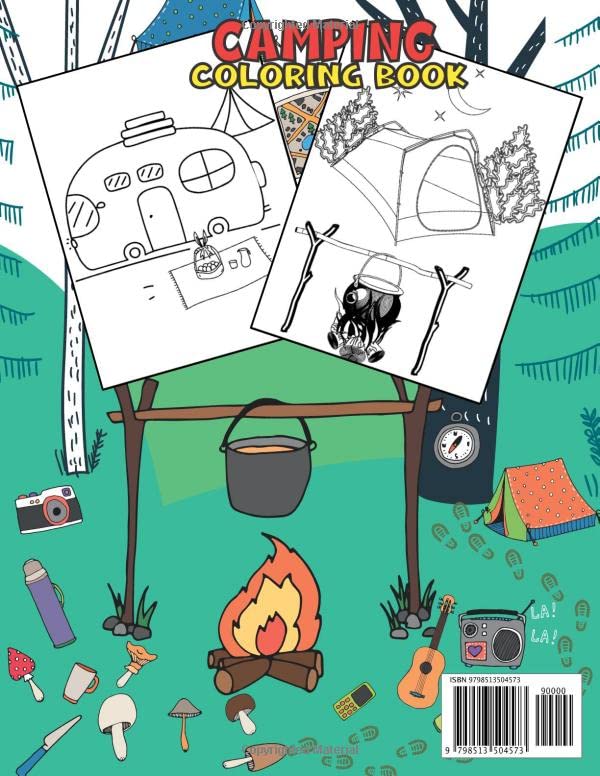 Camping Coloring Book for Kids: A Fun Camping Coloring Book with Unique and Beautiful Illustrations of Kids Camping, Camping Gear, Mountains and the ... Scenery, Landscapes, Mountains & More. image 3