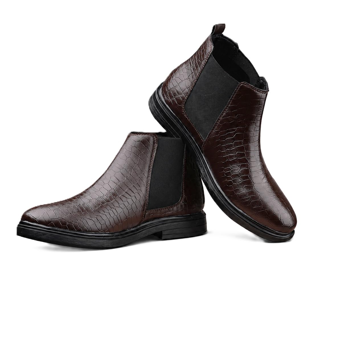 bxxy Men's Classic Slip On Chelsea Boots And Crocodile Textured Ankle Boots With Faux Leather & Lightweight PVC Sole.-picture-10