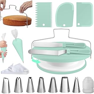 Cake Decorating Kit, 35pcs Cake Decorating Supplies with Cake Turntable with 2 Icing Spatula,7 Icing Tips and 20 Bags,3 Ca...