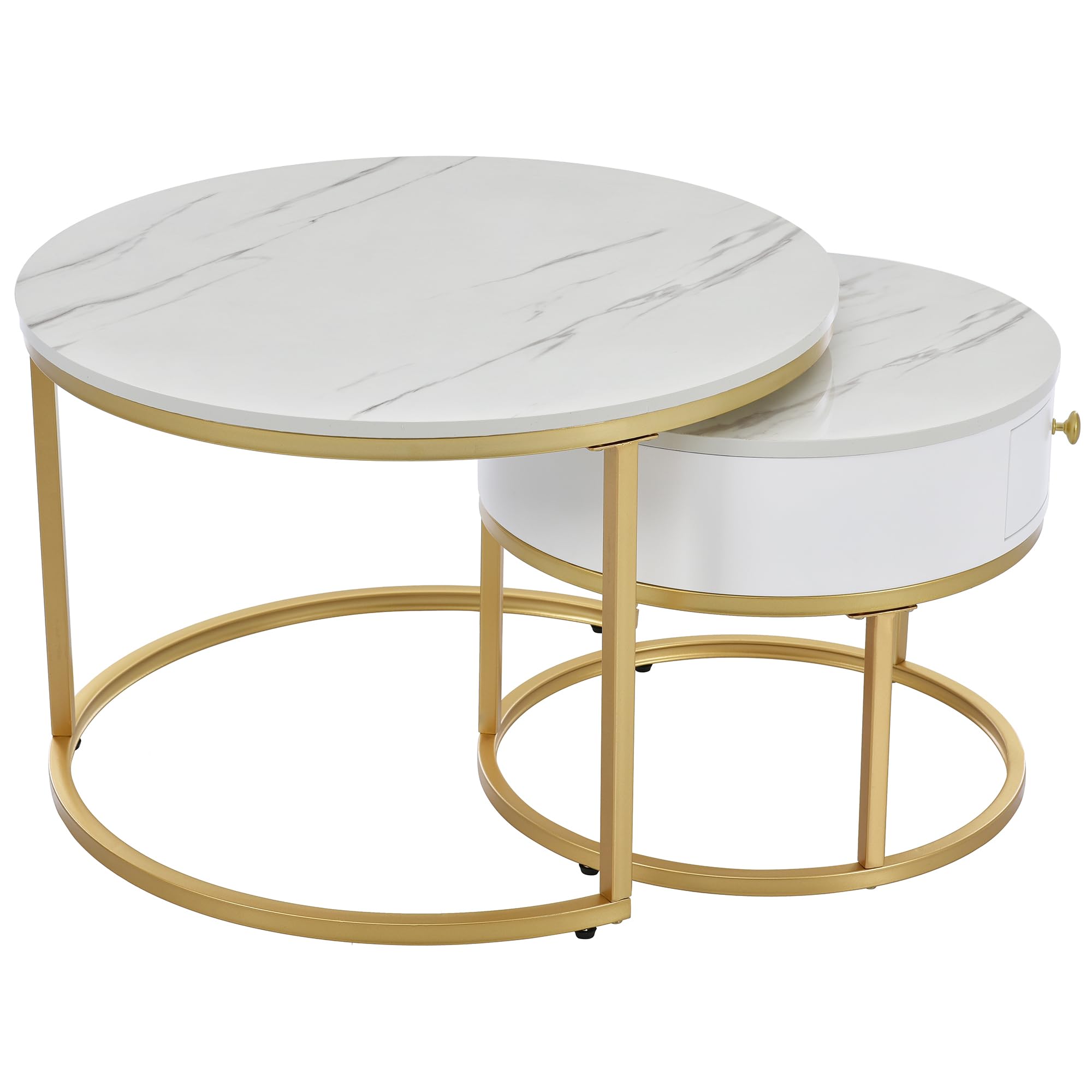 Moderna mesa de centro Nesting, juego de 2 mesas de centro redondas, mesa auxiliar redonda nidada, diseño de mármol brillante