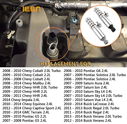 Intake & Exhaust Camshaft Position Actuator Solenoid Valve Replacement for Chevy Cobalt, HHR, Malibu, Equinox, GMC Terrain, Pontiac G6 & more GM Vehicles - 2.0, 2.2, 2.4L, Replaces 12655421,12655420 - Thumbnail 4