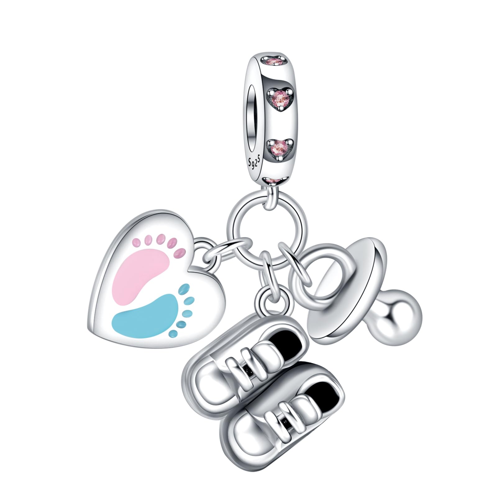 Simphman 925 Sterling Silver Charms Dangles for Bracelets and Necklace Pacifiers Footprints Shoe Dangle Jewelry Gift for Women Family and Friends