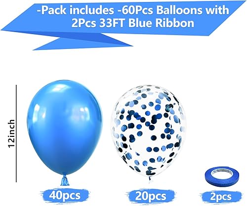 Miniatura 2 de Kelfara Globos azules metálicos, 60 globos de látex de 12 pulgadas de color azul metálico y confeti a granel para fiestas de cumpleaños, despedidas