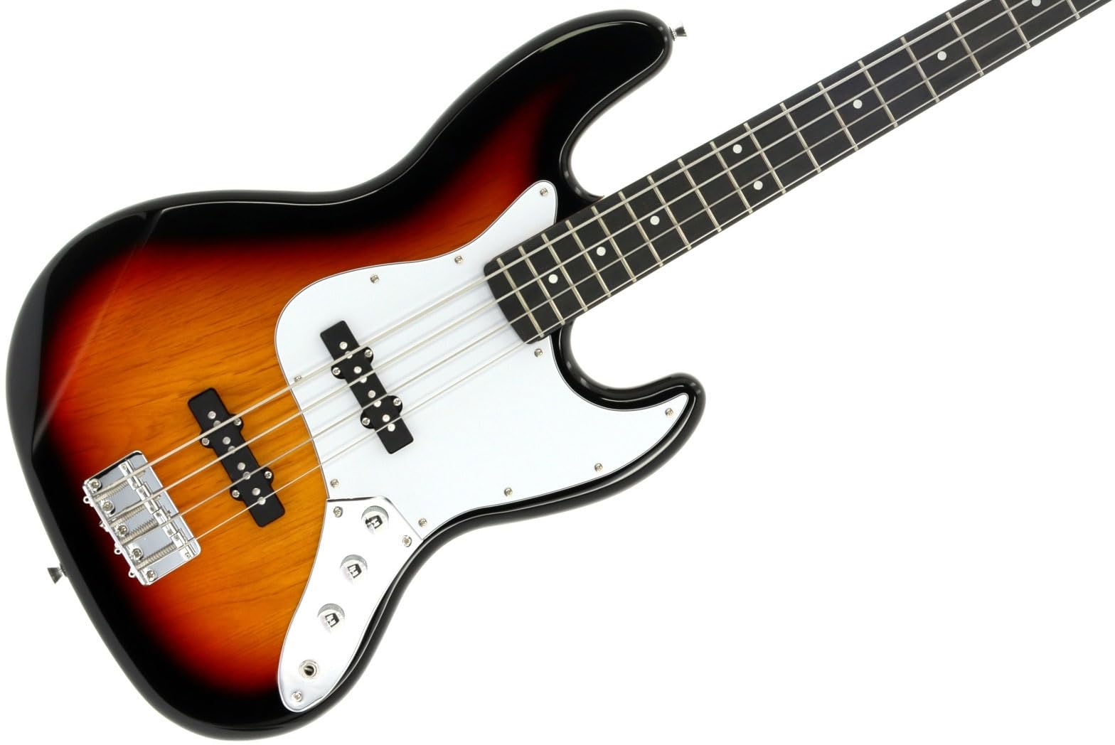 Bajo eléctrico Woodbrass JB100 Sunburst – Guitarra baja versátil ideal para principiantes – Cuerpo forma JB Tilo americano Tecla de arce – Estilo rock, pop, funk, country, hard, metal