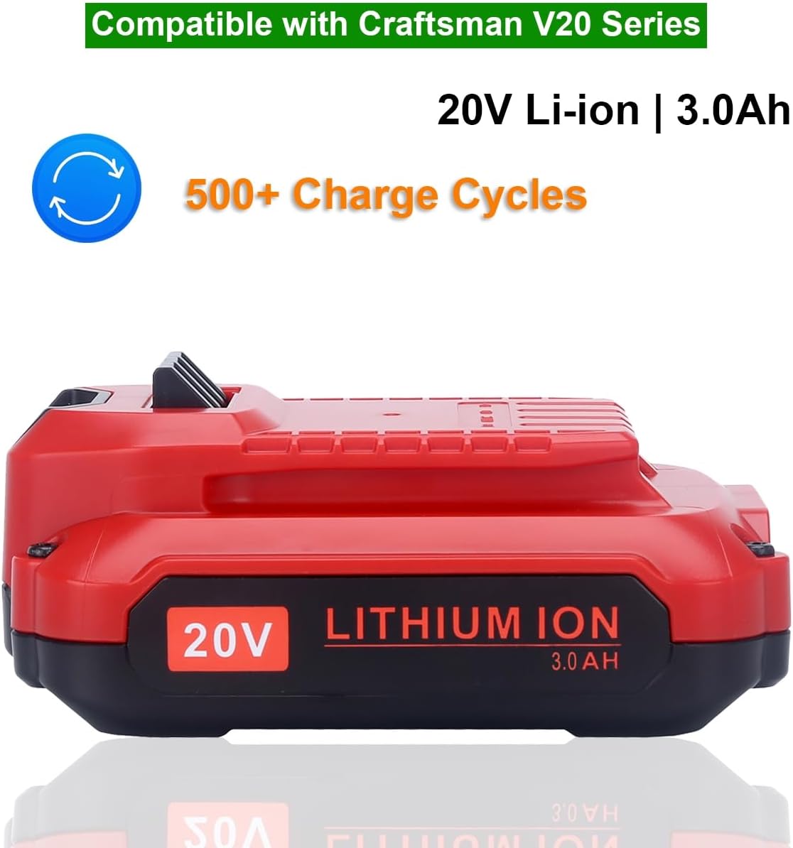 Kekepowtobat Compatible with Craftsman 20V Battery, CMCB203 3.0Ah 20-Volt Lithium Replacement Battery Compatible with Craftsman V20 Series Cordless Outdoor Tools CMCB202 CMCB201 (2-Pack)