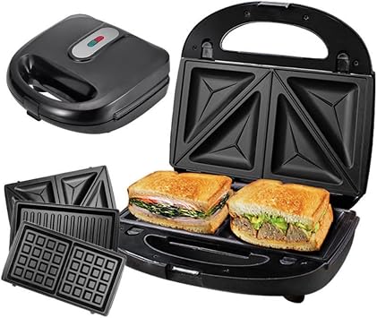 TAYTHI Portable Sandwich Waffle Maker 3-in-1 Bowl Double-Sided Grill Breakfast Cooker Sandwich Breakfast Machine with 3 Interchangeable Baking Pans Sandwich Baking Pans, Charcoal Grill Plates, Waffle Plates, Multipurpose Use in One Set of 1 Set - Freely Set Living Alone Black