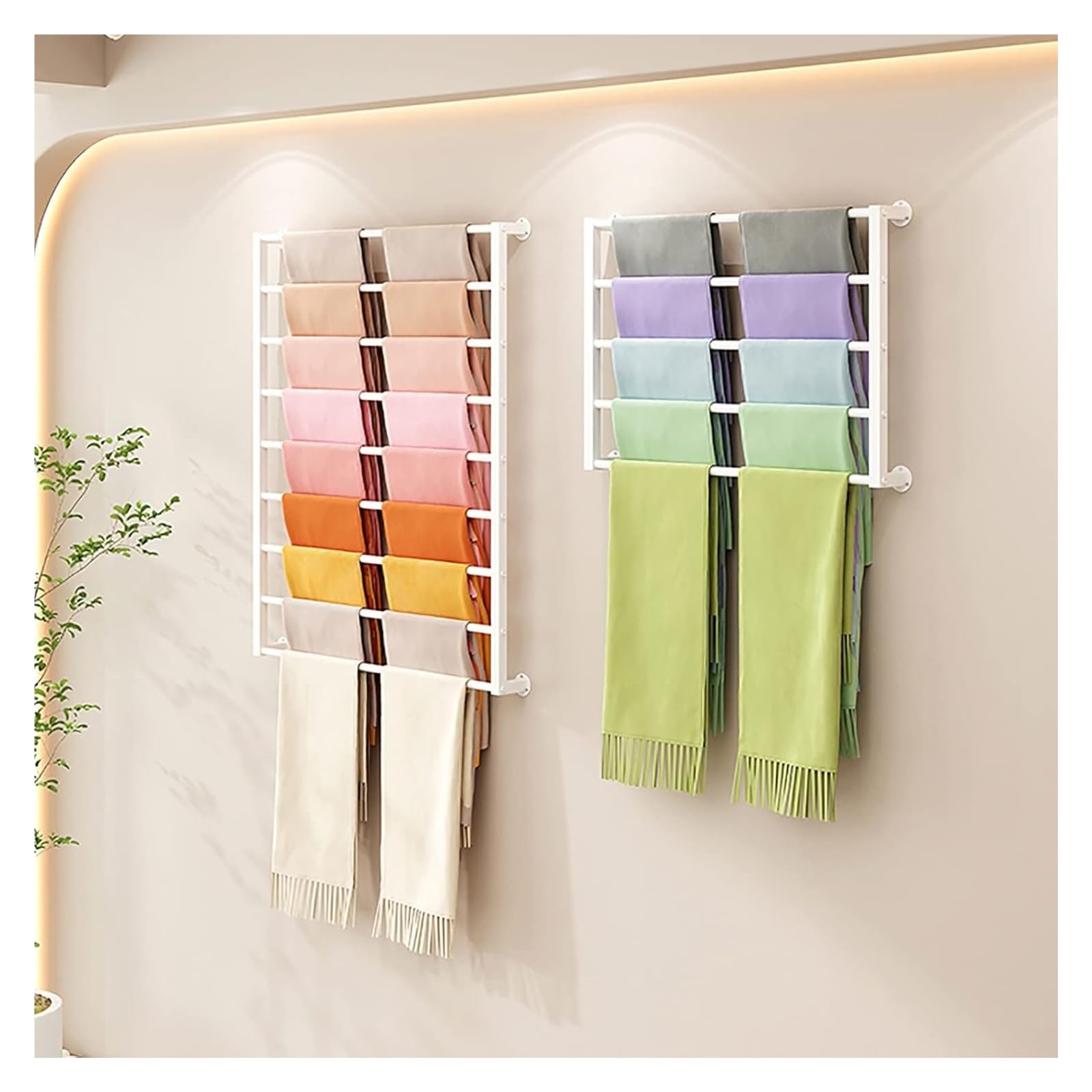 Naścienny stojak do przechowywania wstążki szalik i uchwyt hidżab biały metalowy organizer na szale dżinsy i akcesoria (60 x 60 cm) komercyjny design jakości