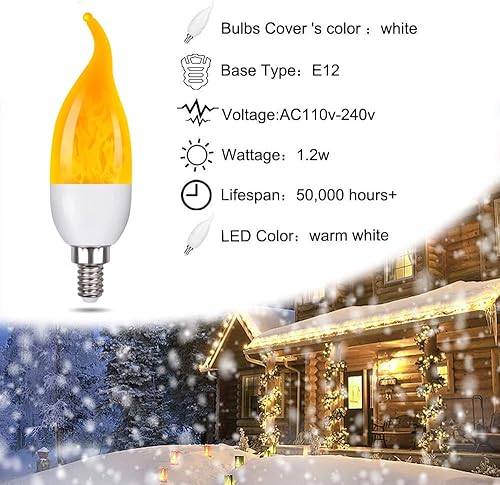 Miniatura 2 de Venforze Bombilla LED E12 de 3 modos de llama de candelabro de 1,2 W, punta de llama blanca cálida para decoraciones de fiesta de Navidad