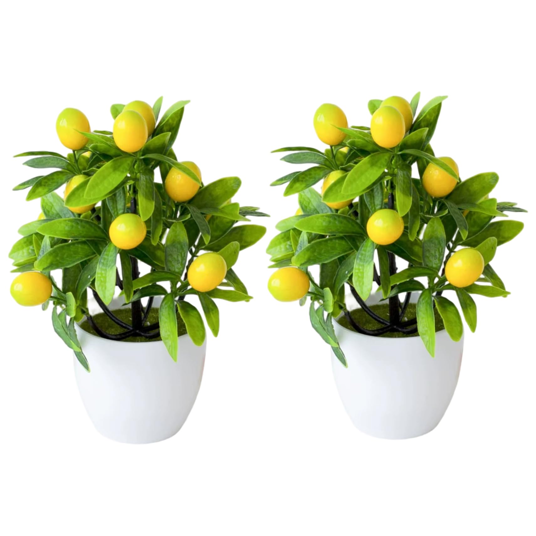 AwnsIMfreien 2 Pack Artificial Lemon Tree, Realistic Potted Plant with White Pot, Lemon Kitchen Decor for Home Office Table Centerpieces, Decor