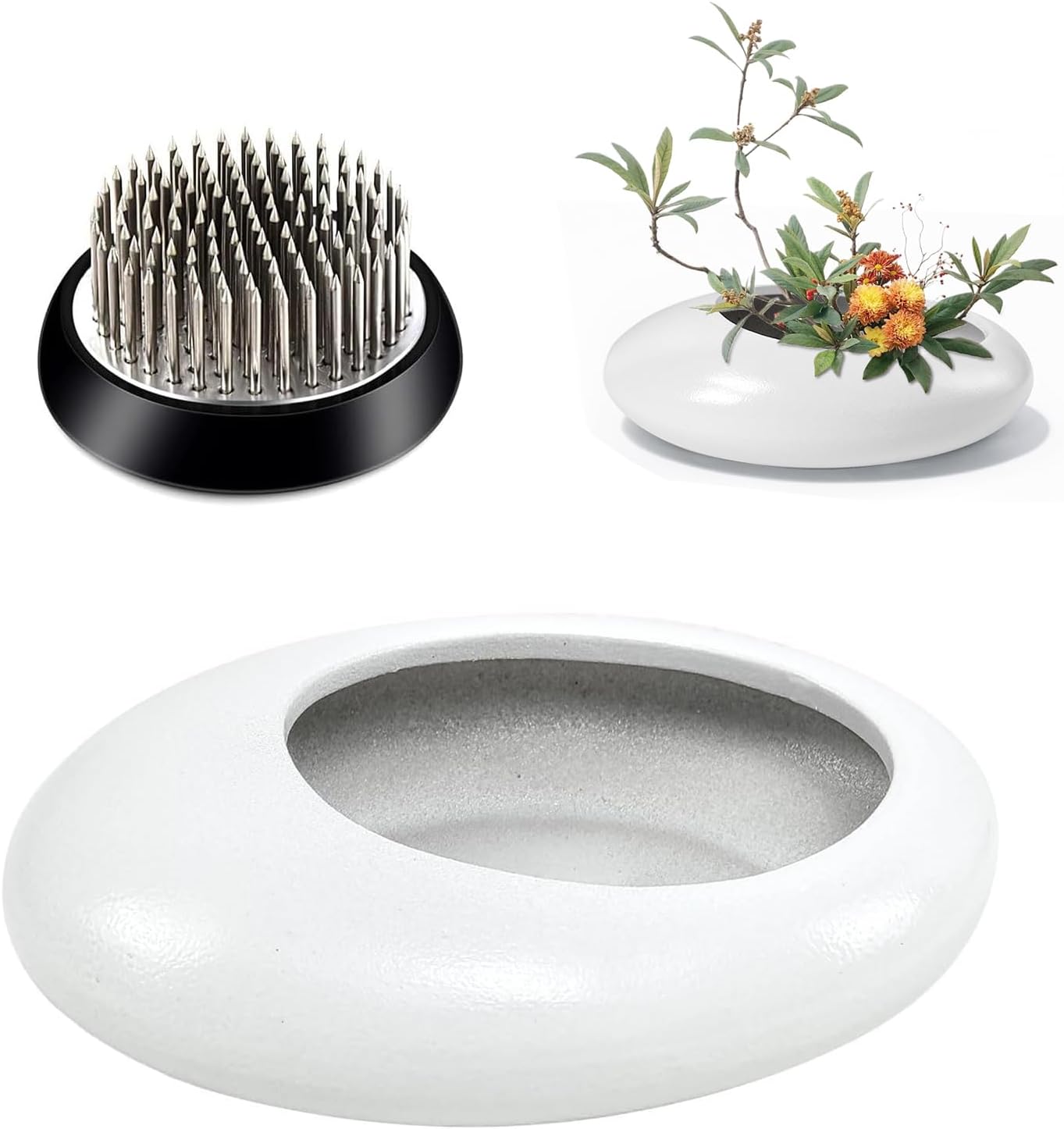 3 Pieces Ikebana Kenzan Set, Stainless Steel Flower Frog Pin Holder, 1.34in + 1.57in + 1.97in Metal Florist Frog for Japanese Flower Arrangement, Floral Stem Support Tool for Vase DIY Home Decor