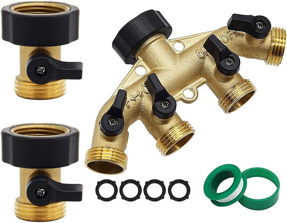 Twinkle Star Heavy Duty Brass Shut Off Valve | 4 Way Garden Hose Splitter