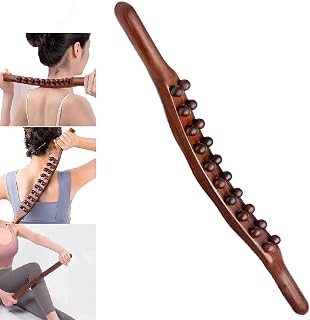 Saludea Therapeutic Wood Stick,Handheld Massage Stick & Wood Therapy Tools for Neck and Back Pain Stomach Body Shaping Anticellulite Leg,Guasha Wood Stick,Guasha Wood Stick Massage Tool (20Beads)