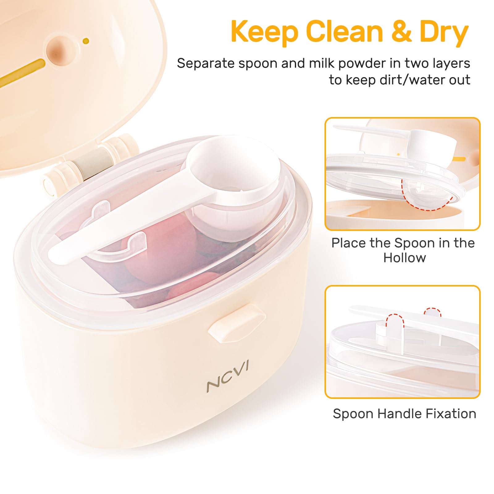 NCVI Baby Formula Dispenser On The Go, Formula Container to Go, Formula Holder for Travel, Outdoor Picnic with Baby Infant, Portable Container for Milk Powder, Snacks, Candy, Fruits (White, Sheep) 4