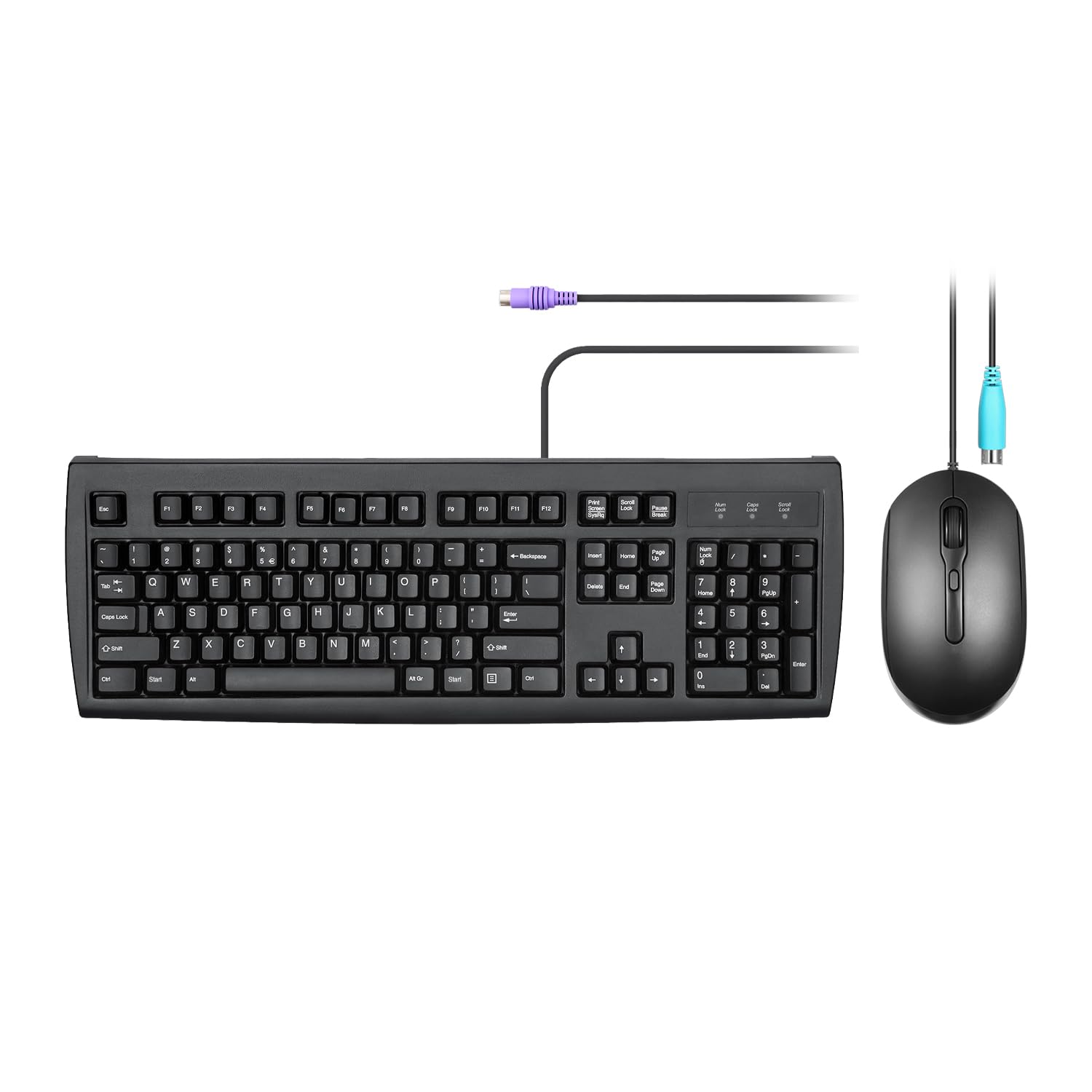Combo de teclado y mouse PS2 con cable Perixx PERIDUO-107P negro de tamaño completo 8