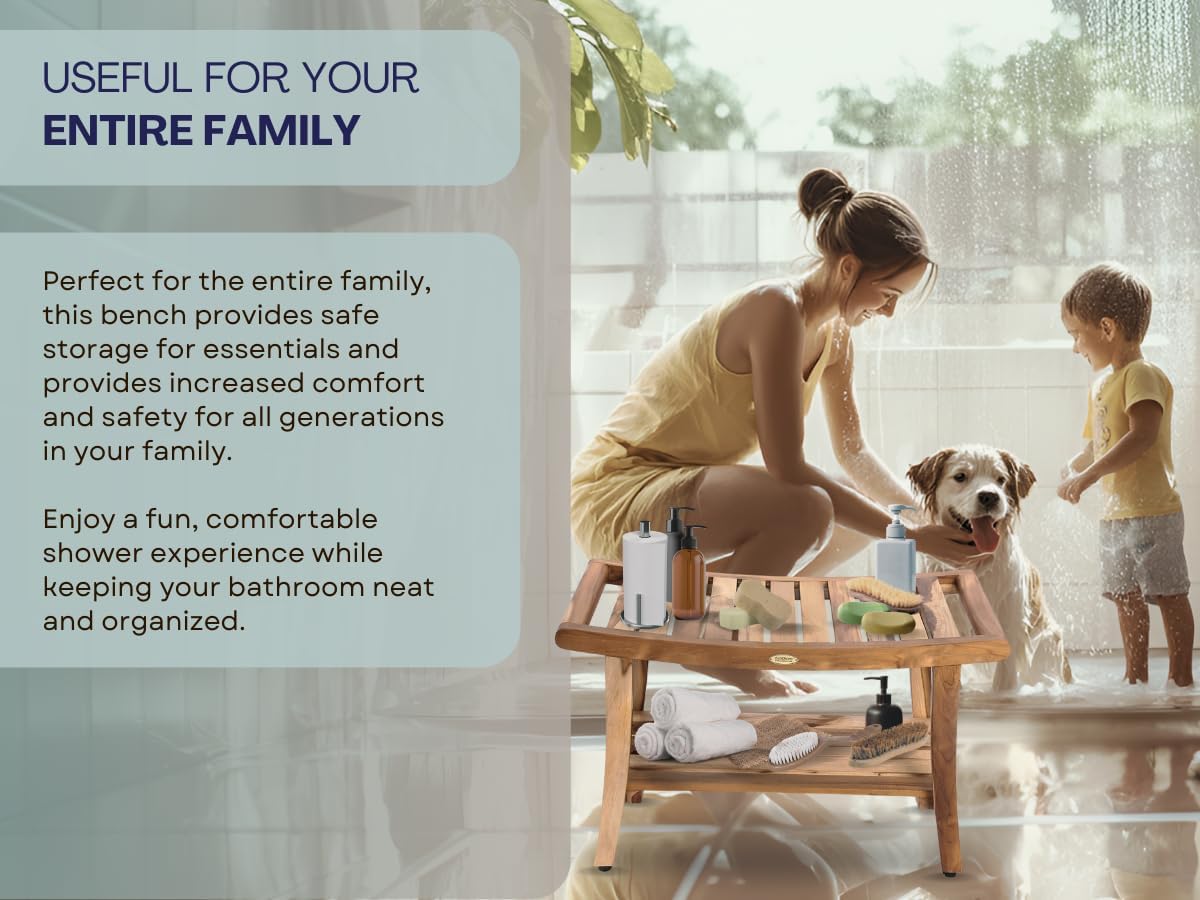 EcoDecors 30" Earthy Teak Shower Bench with Shelf