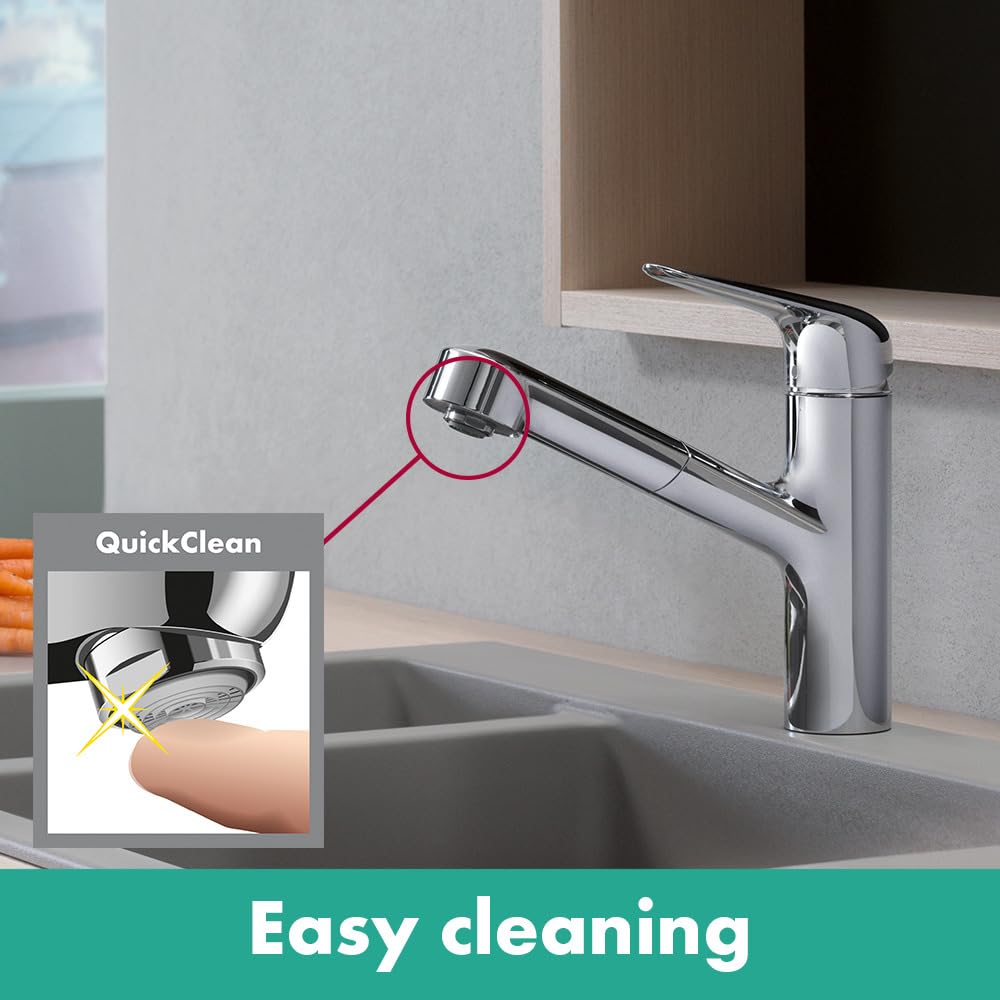 hansgrohe Focus M42 - Küchenarmatur mit Brause ausziehbar, 1 Stahlart, Wasserhahn Küche mit Auslaufhöhe 150 mm, Mischbatterie Küche schwenkbar, Chrom, 71814000