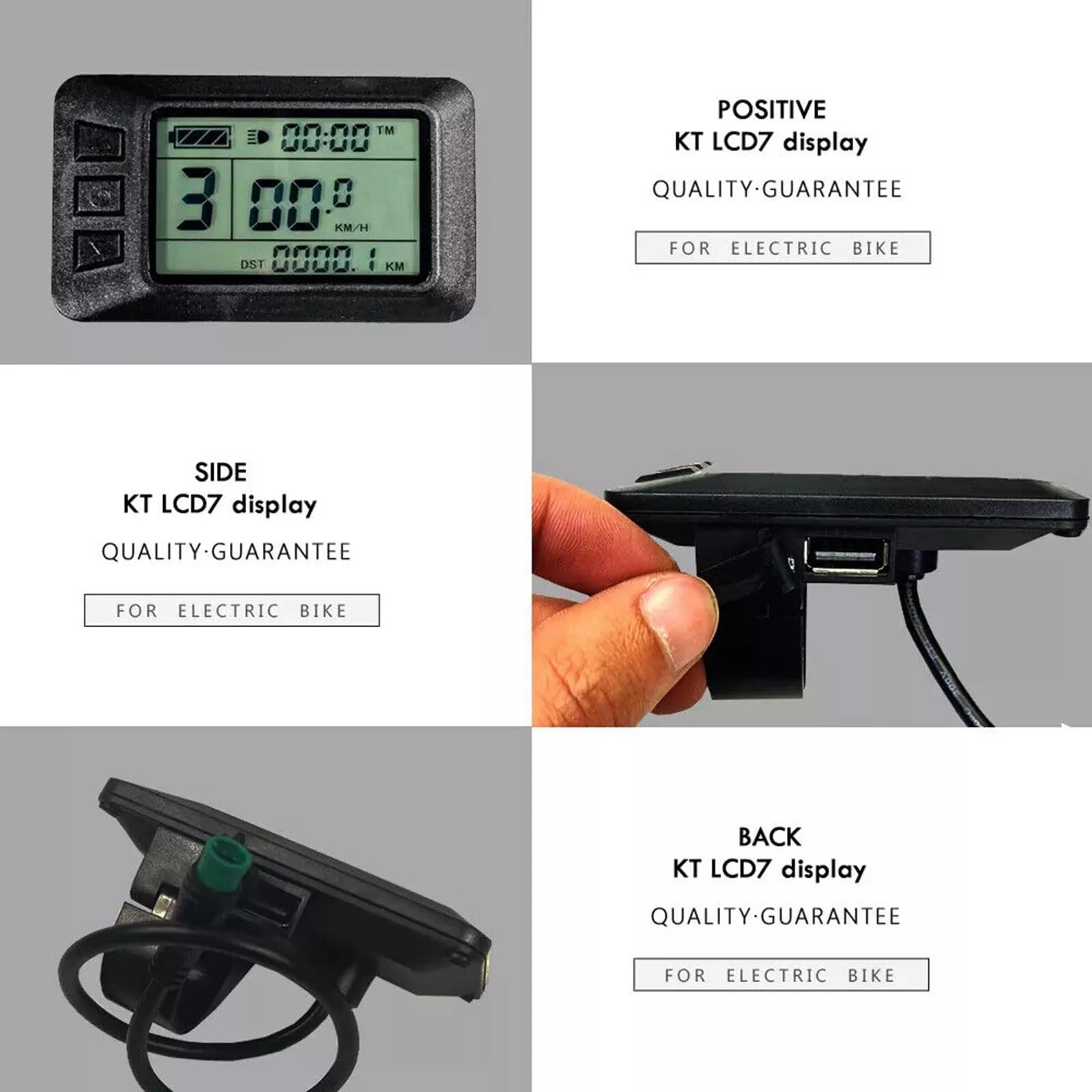 KT-LCD7U - Medidor de pantalla LCD eléctrica de plástico con conector impermeable, puerto de carga USB de 24 V, 36 V, 48 V, para modificación de bicicleta eléctrica