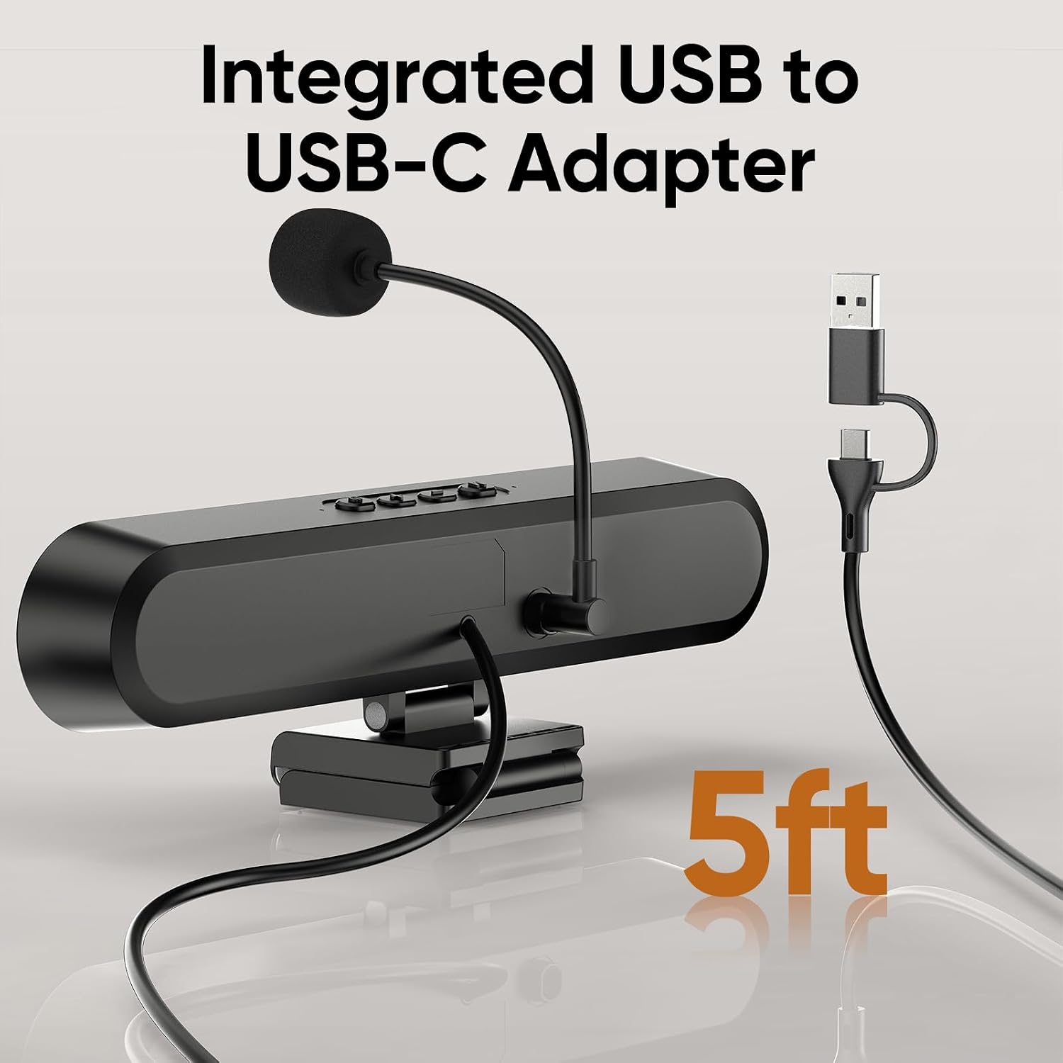 Inwa Computer Speakers with Microphone for Desktop PC, USB Wired Clip On Computer Sound Bar, Plug-n-Play Laptop Speaker w/Mic for Meeting/Gaming/Learning, Clear Audio, Easily Clamps to Monitors