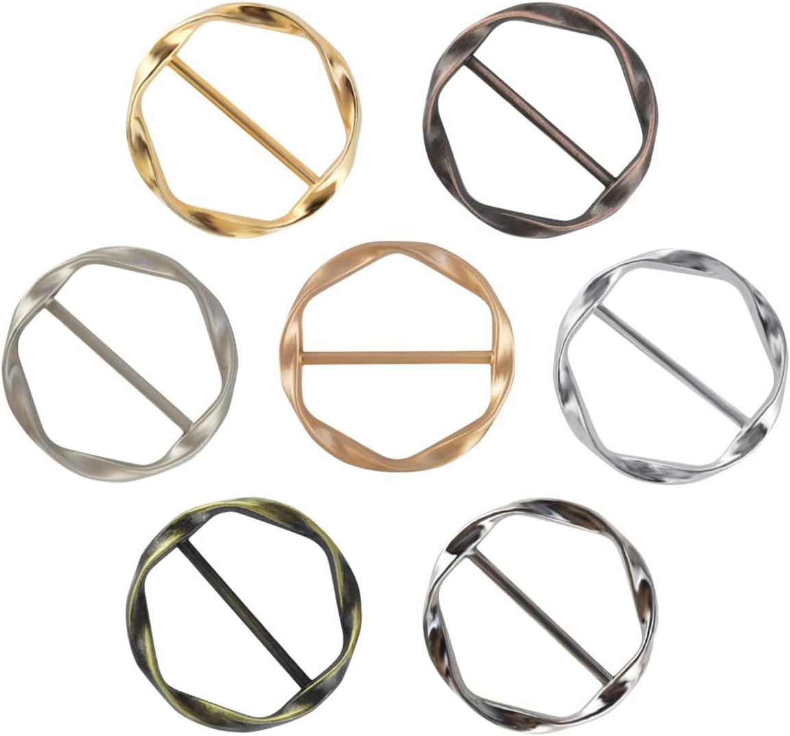 T-shirt Tie Clips for Women Girls Twist Tee Knot Ring Silk Scarf Ring Clip Waist Clothes Corner Knotted Button Fashion Metal Circle Buckle Fashion Alloy Clothing Ring Wrap Holder Round Scarves Clasp