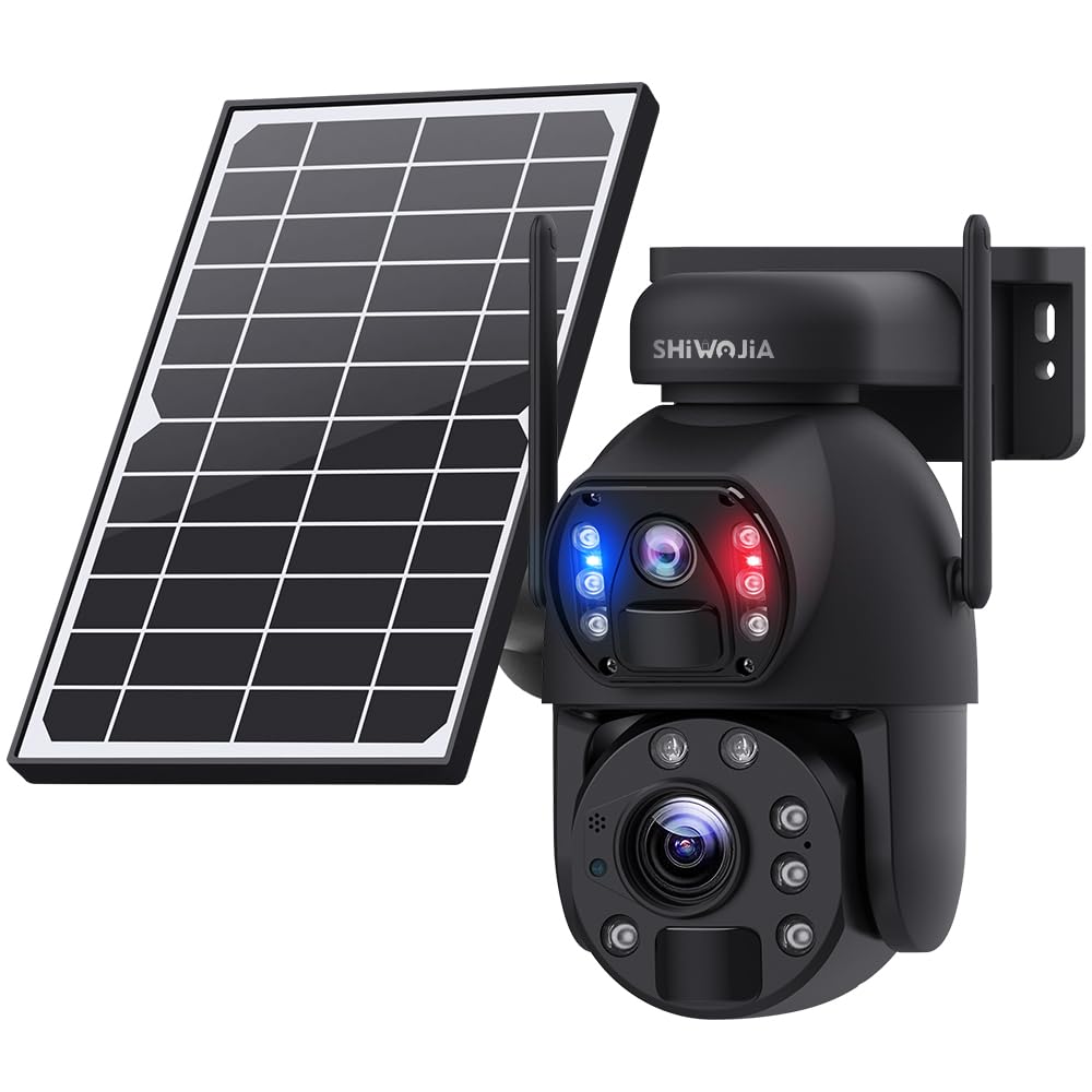 SHIWOJIA Telecamera di Sorveglianza WiFi Esterno, 20X Zoom 6 MP 360° PTZ Telecamera Esterna Solare con Doppia Lente, 100m Visione Notturna a Colori, PIR Smart Detection, Audio Bidirezionale