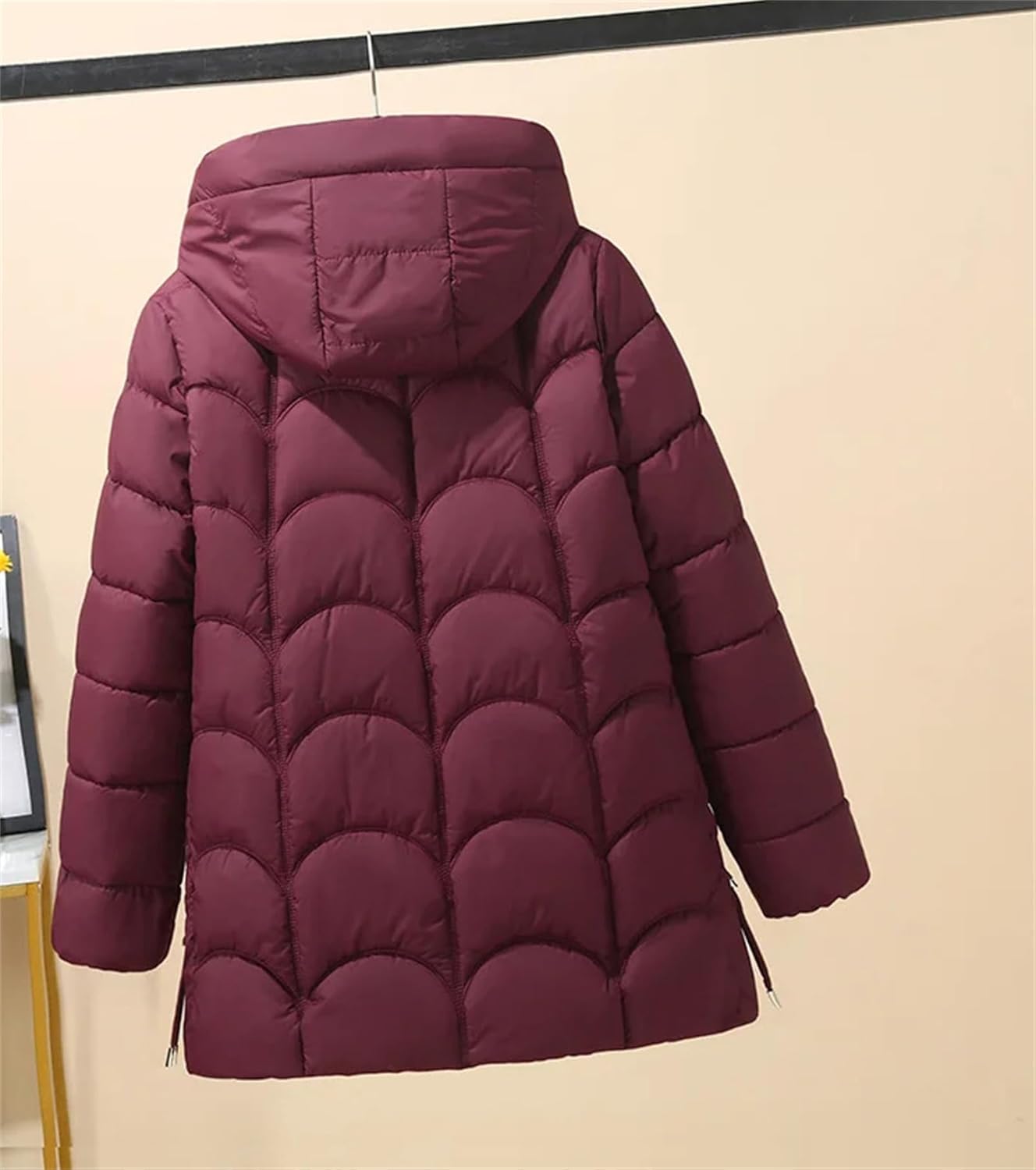 Women's Down Cotton Warm Coats Winter Stylish Midi Length Hooded Lightweight Padded Jacket Winter Parka