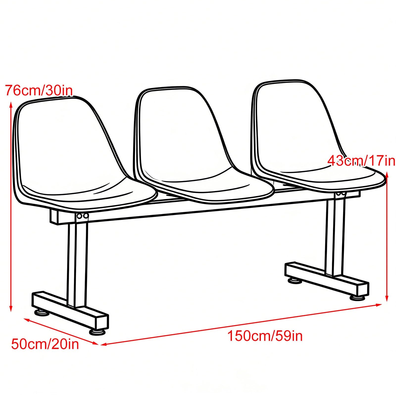 Sillas de sala de espera, banco de recepción de 3 plazas, asiento de vestíbulo de material PP para clínica, hospital, banco, salón, peluquería, diseño duradero y cómodo