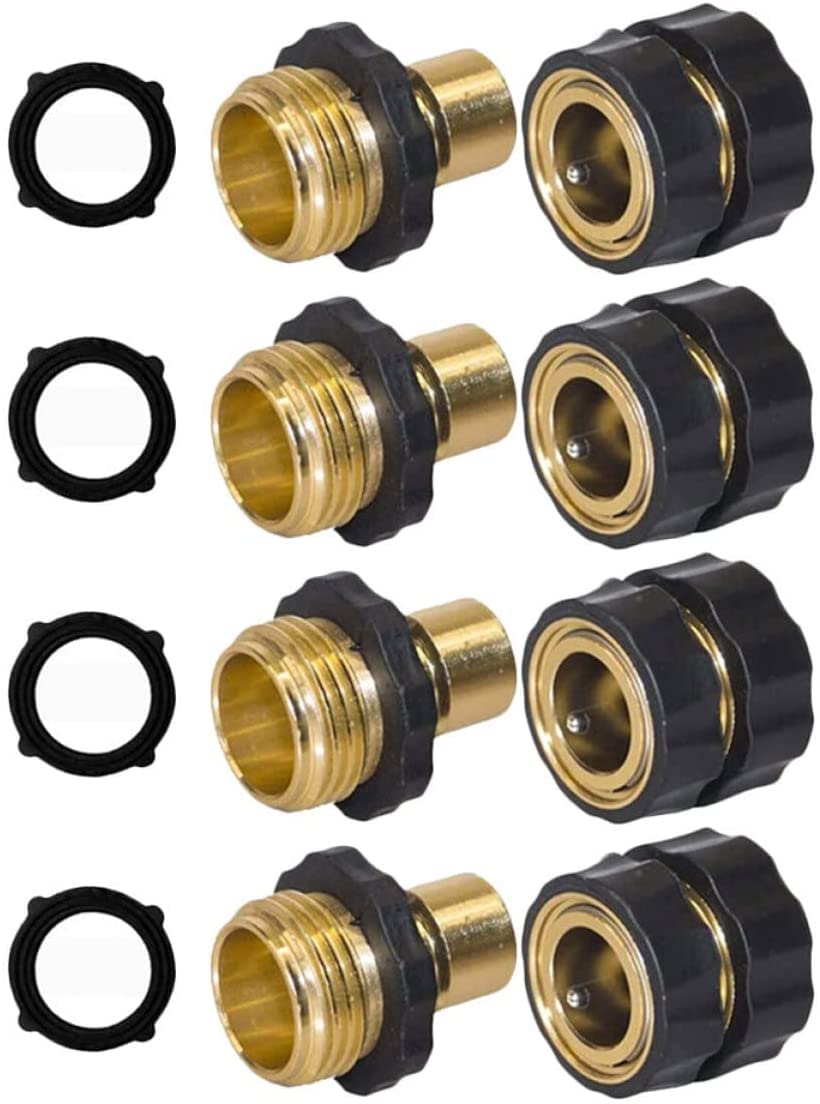 Adaptador 4 Set Adattatore per Tubo da Giardino, Connettore per Tubo dell'Acqua in Ottone da 3/4 Pollici Adattatori per Raccordi per Tubo da Giardino a Connessione Rapida