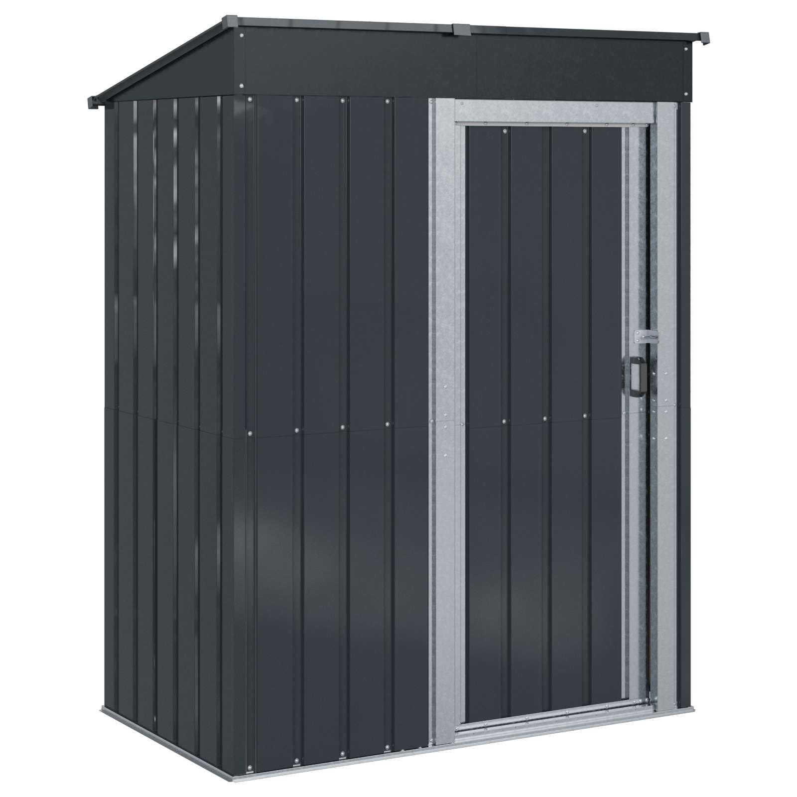 Antracyt metalowy domek ogrodowy 137x81x180 cm, nowoczesny prostokątny schowek na zewnątrz, trwały i odporny na warunki atmosferyczne, łatwy montaż narzędzi i garnków