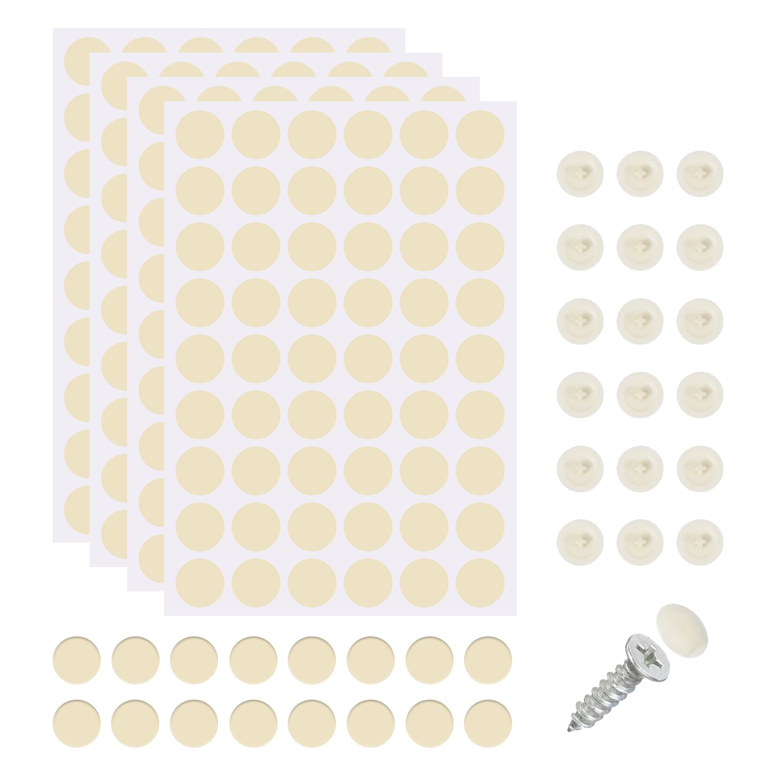 sourcing map 216Pcs Screw Hole Stickers and 200Pcs Screw Cover Caps, 12x3.5mm Dustproof Cap Hole Cover Sticker Set ABS Phillips Screws Head for Furniture Cabinet Wardrobe, Pure White