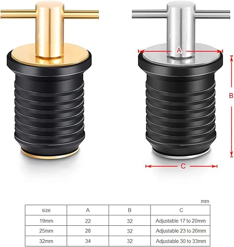 Miniatura 6 de Tapón de drenaje, 34 pulgadas, 1 pulgada o 1-14 pulgadas, tapón de drenaje en forma de T, tapones de drenaje para barcos marinos, mango de latón con