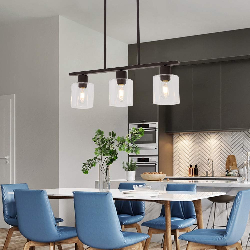 Exсluѕіvе Dіѕсоunt 🔥 ELUZE 3 Light Vintage Pendant Lighting, Industrial Oil Rubbed Bronze with Clear Glass Shade, for Kitchen Lamp for Hotels Hallway Shops Cafe Bar Chandelier Light Fixtures