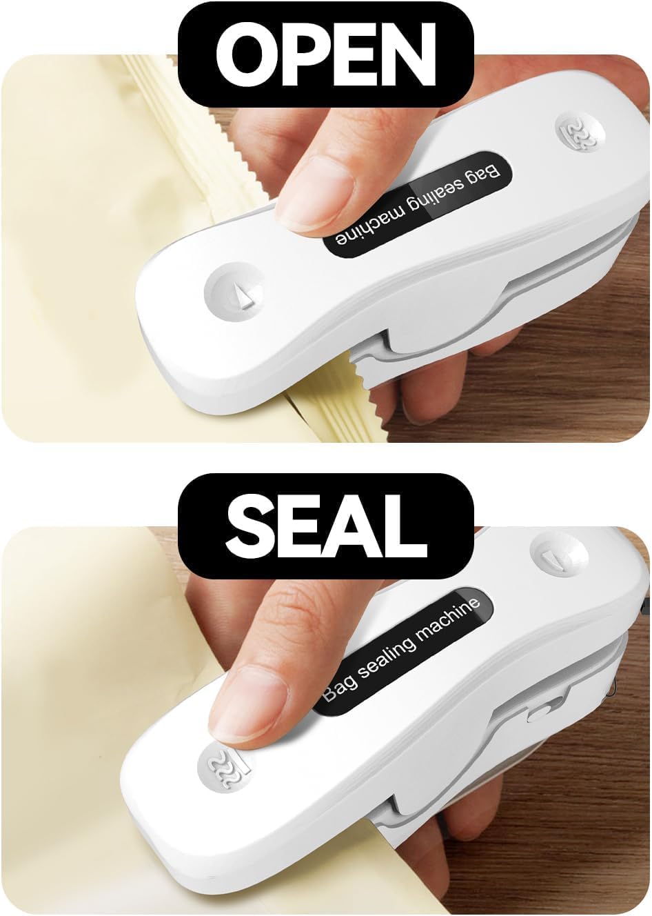Mini Bag Sealer Rechargeable 2-in-1 Snack Sealer with Magnet Portable Bag Resealer USB Mini Sealer for chip Bag Plastic Bag Storage Freshness-White image 3