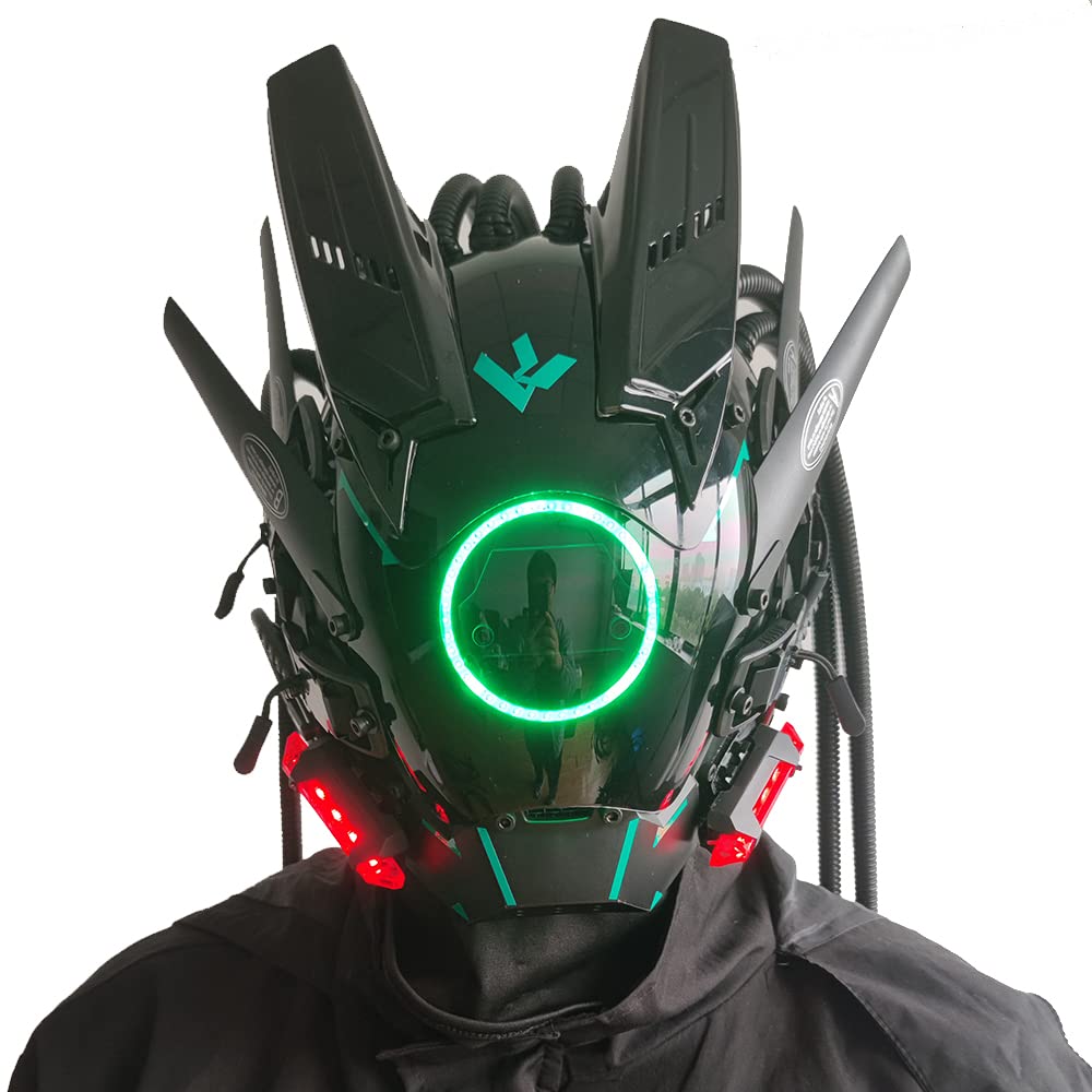 KYEDAY Punk Mask Cosplay for Men, Round Light with Braids Mask Cosplay Halloween Fit Party Music Festival Accessories