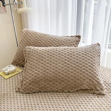 Thickened Milk Velvet Protective Cover, Fleece Bean Velvet Protective Cover, deep Pocket Full Coverage, Multiple Patterns, Multiple Sizes, Soft and Breathable Khaki,Pillowcase