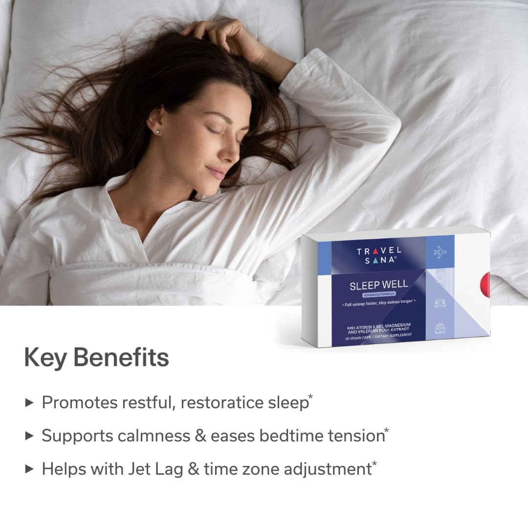 Sleep Aid & Jet Lag Support for Travel | Valerian Root Extract, Melatonin 5 mg & Magnesium | Natural Sleep Supplement for Adults | Travel Essentials | Sleep Well | 30 Vegan Caps — Amazon image 6