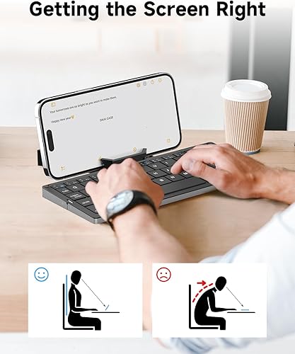 Miniatura 3 de SIKAI CASE Teclado Bluetooth plegable con soporte magnético, aleación de aluminio, mini silencioso, plegable, portátil, ligero, bolsillo recargable