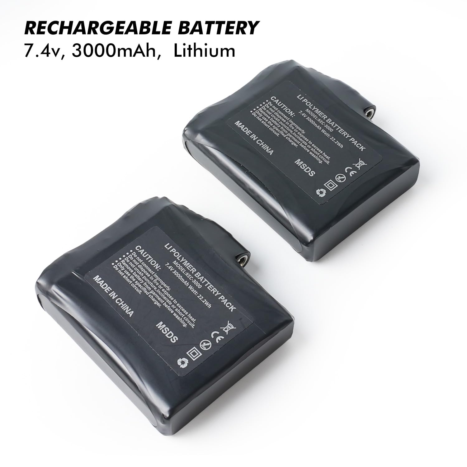 Lot De 2 Batteries Rechargeables 7,4V 3000mAh Li-Po - Pour Gants Chauffants Ski, Moto - Chargeur Double CC Compatible Clemas - 3