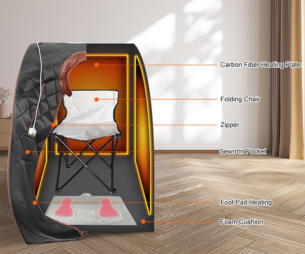 Infrared Sauna| Portable Personal Sauna| Home Spa Sauna| Separate Heating Foot Pad and Portable Upgrade Reinforced Chair, Relaxation at Home (L 27.6”x W 31.5”x H 37.8”)