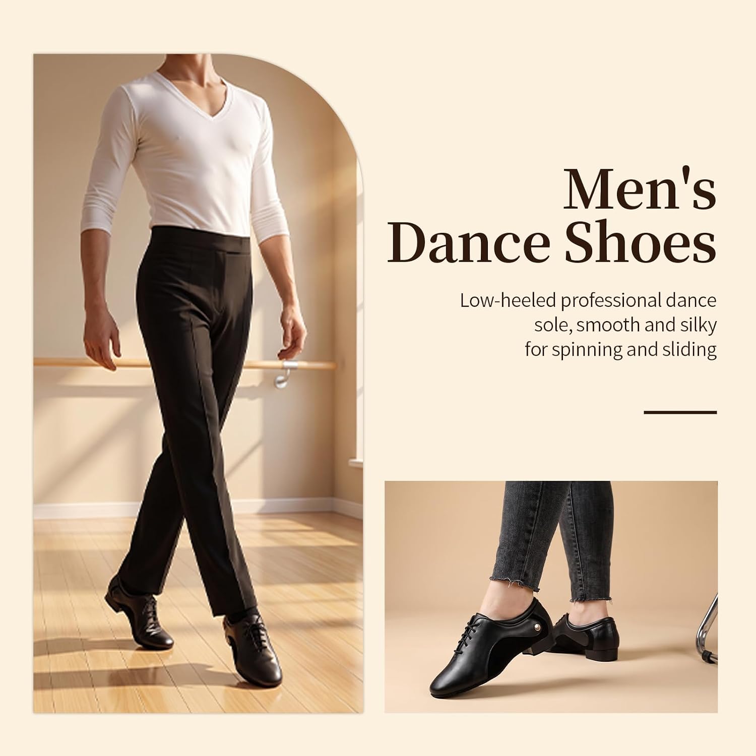 Men’s Ballroom Dance Shoes, Professional Latin Salsa Tango Shoes, Lace-up Modern Waltz Practice Performance Shoes with Suede Sole for Men