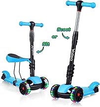 YOLEO 3-in-1 Kids Scooter, 3 Wheels LED Flashing Scooter, Kids Scooter with Adjustable Handlebar, Removable Seat from 2 to 8 Years, Maximum Load 50 kg (Blue)