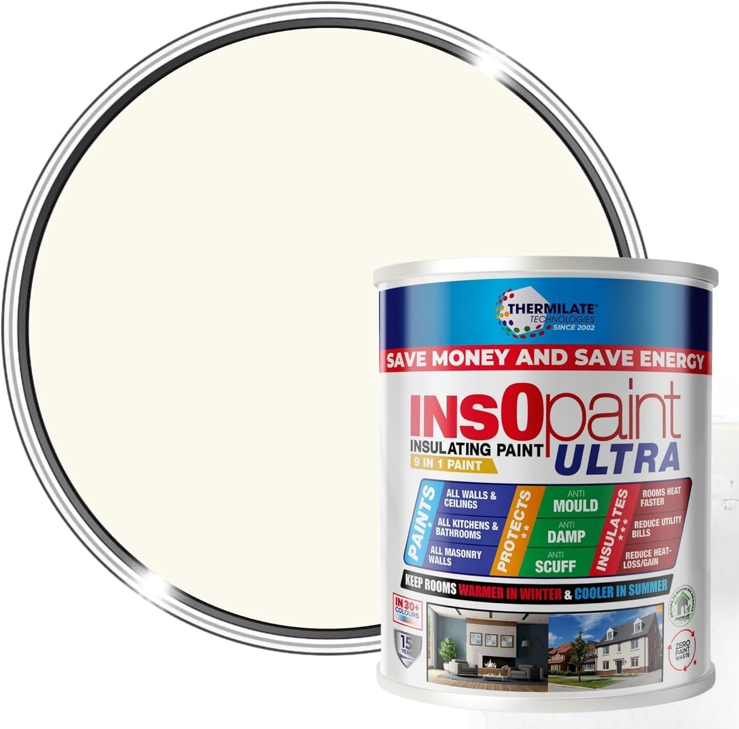 Thermilate Technology Creamy White Thermilate Insopaint Ultra Insulation Paint Advance Energy Saving Paint Keep Room Warm | 5L | Tough Acrylic Emulsion Wall Ceiling Paint (, 5 Liters)