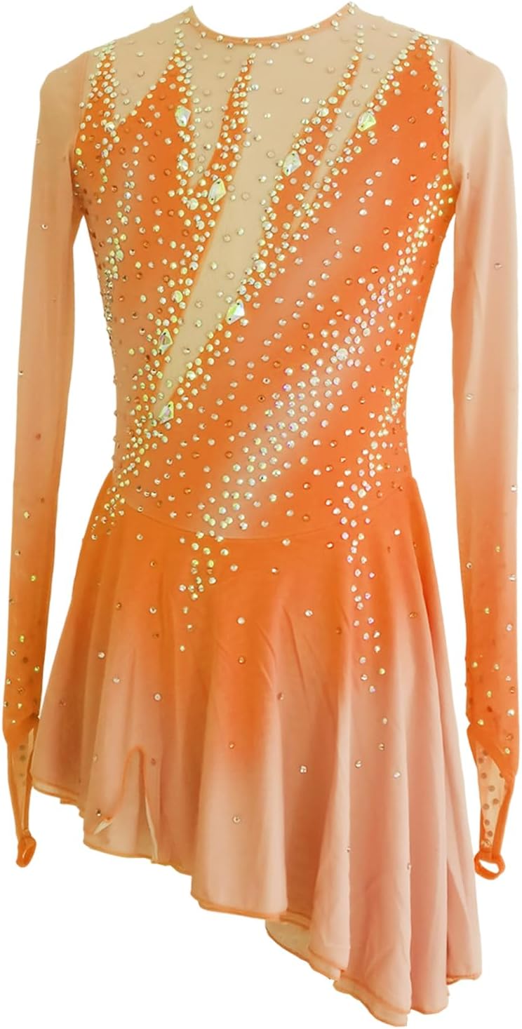 LIUHUO Figure Skating Dress Elegant Girl's Long Sleeves Handmade Diamond Competition Danceplace