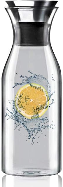 Artcome 35 Oz Fridge Carafe Ice Tea Maker Water Carafe with Stainless Steel Flow Lid, Borosilicate Glass Water Pitcher