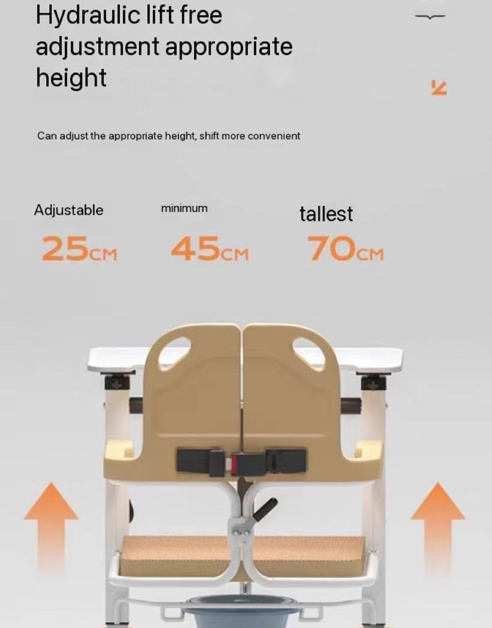 Hydrauliczny podnośnik pacjenta, fotel transferowy i wózek inwalidzki pod prysznic z paskiem podnoszącym, nośność do 150 kg