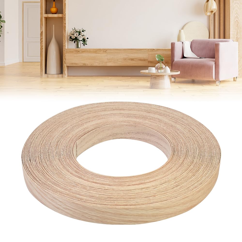 CAREDGO Tira de Canto Termofusible, Rollo de Cantoneras de Roble Blanco 22 mm x 7,5 m, Cinta Adhesiva de Chapa de Madera, Embellecedor para Muebles Pegar Con Plancha