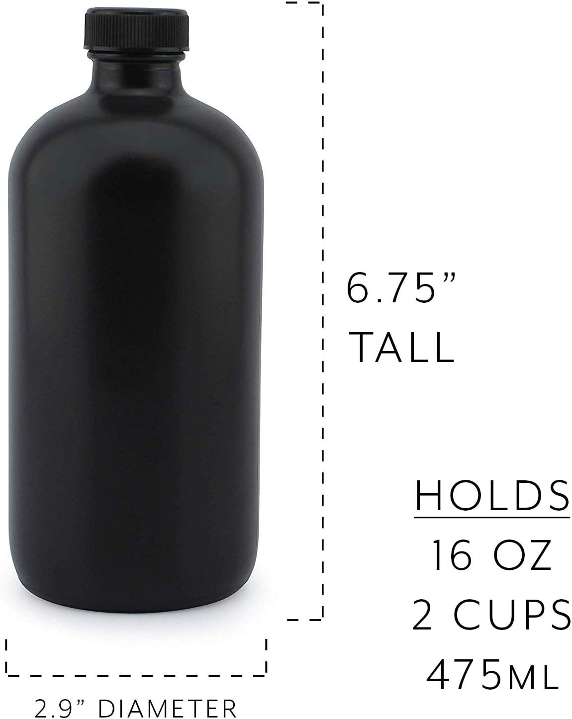 Cornucopia Brands Black 16-Ounce Glass Apothecary Bottles (3-Pack); Boston Round Bottles with Designer Labels Ideal for Aromatherapy, DIY, Herbal Treatments and Halloween, Matte Black Coated Bottles : Home & Kitchen