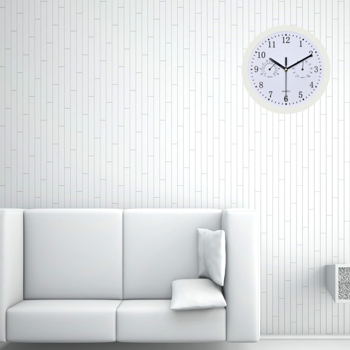 SECFOU White Wall Clock with Thermometer and Hygrometer, Battery Operated