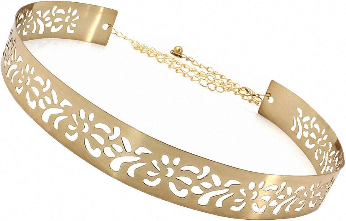 Ulalaza Womens Full Metal Sleek Mirror Plate Waistband Belt Chain Dress Decorated Skinny Golden Silver Belt